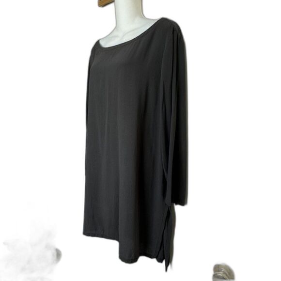 EILEEN FISHER GRAY CRAPE TEXTURED SILK TUNIC TOP SIZE LARGE 3/4 SLEEVES - Picture 4 of 10